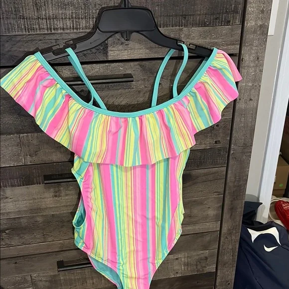 Colorful Striped Ruffle Swimsuit - Picture 1 of 5